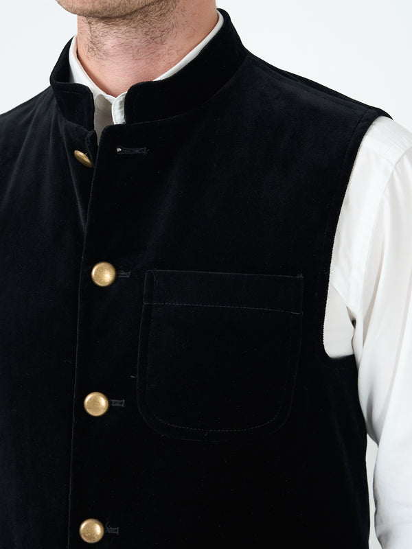 Favourbrook Black Velvet Cotton Wiltshire Gilet