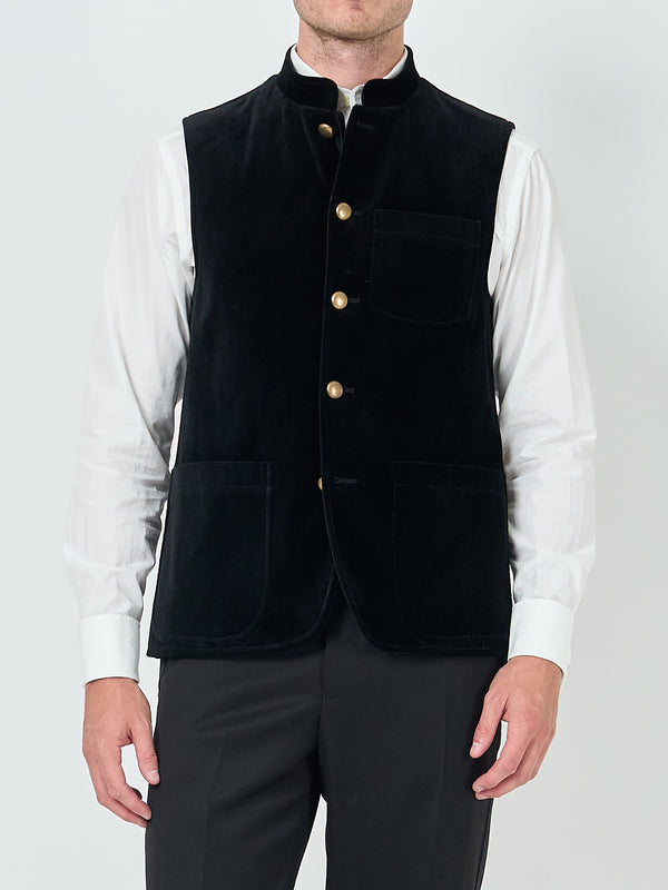 favourbrook Black Velvet Cotton Wiltshire Gilet