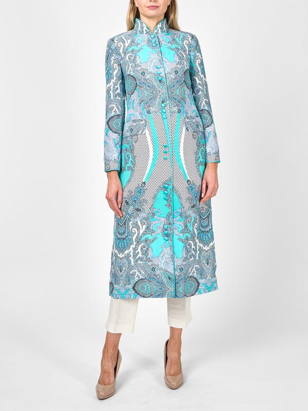 favourbrook Carnaby Coat Aqua Rulaska Silk Satin