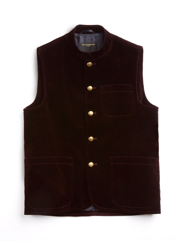 Favourbrook Claret Velvet Cotton Wiltshire Gilet