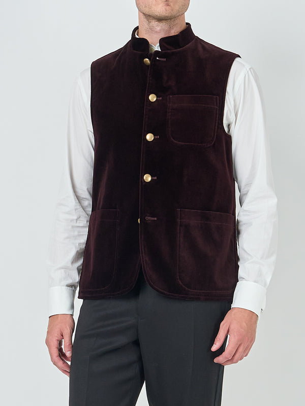 favourbrook Claret Velvet Cotton Wiltshire Gilet