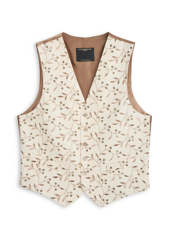 favourbrook Cream/Gold Lurex Berries Waistcoat