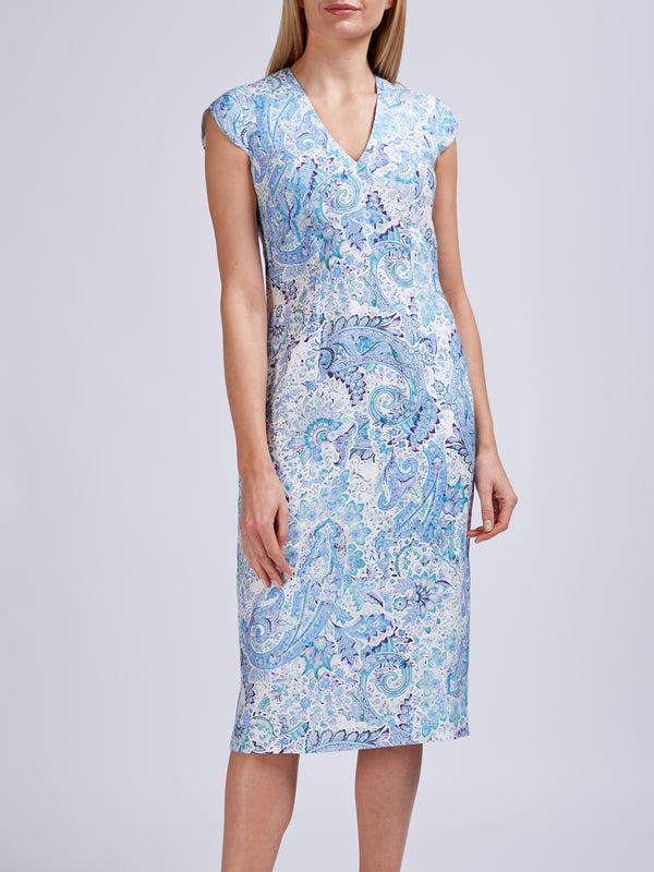 Favourbrook Florence Dress Ivory Blue Safy Linen