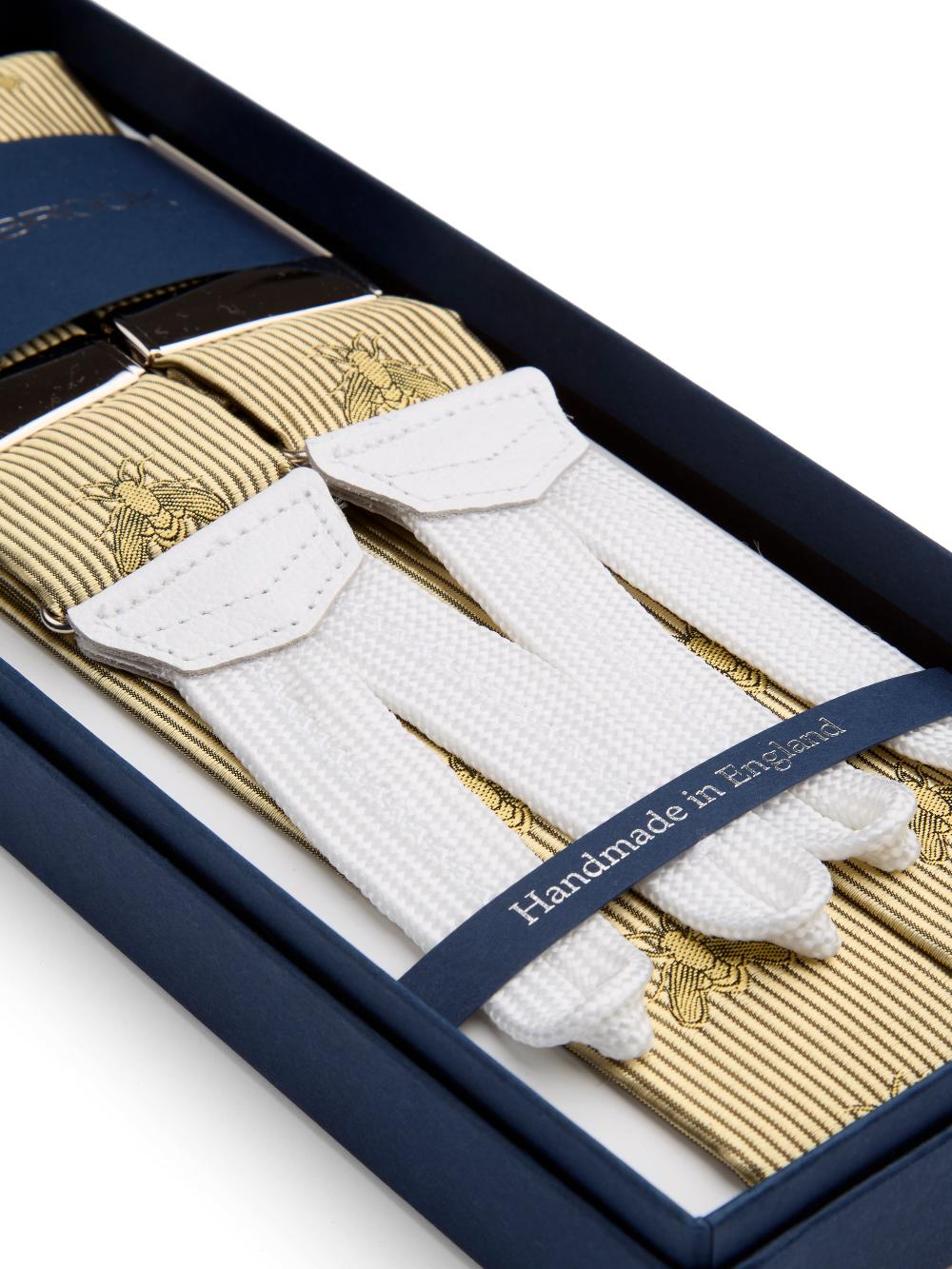 Favourbrook Gold Bees White Leather Silk Braces
