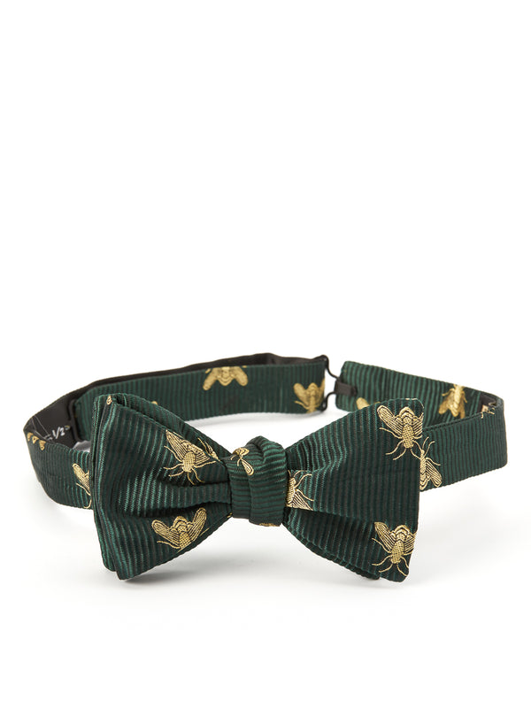 favourbrook Green Gold Bees Silk Bow Tie