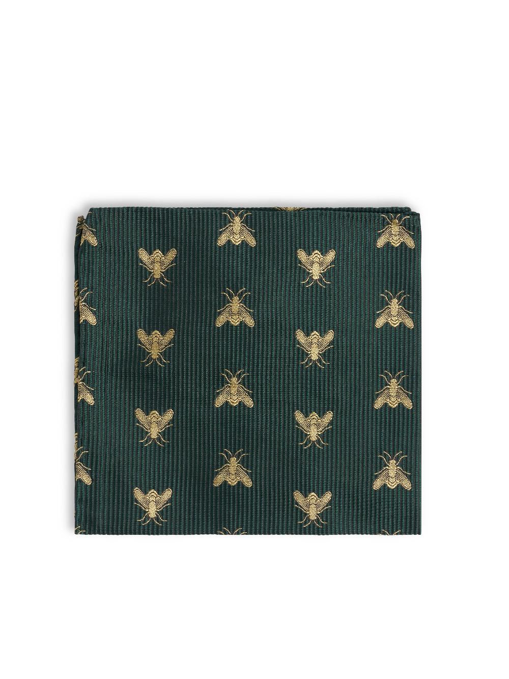 Favourbrook Green Gold Bees Silk Pocket Square