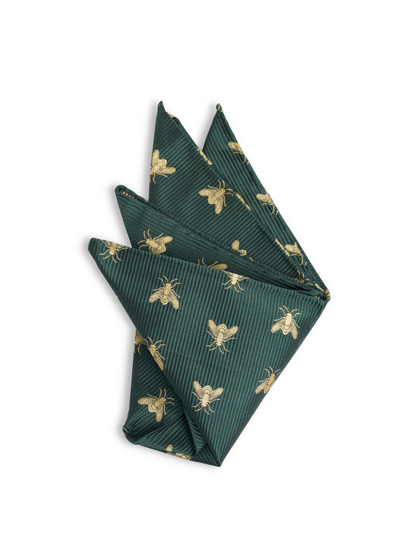 favourbrook Green Gold Bees Silk Pocket Square