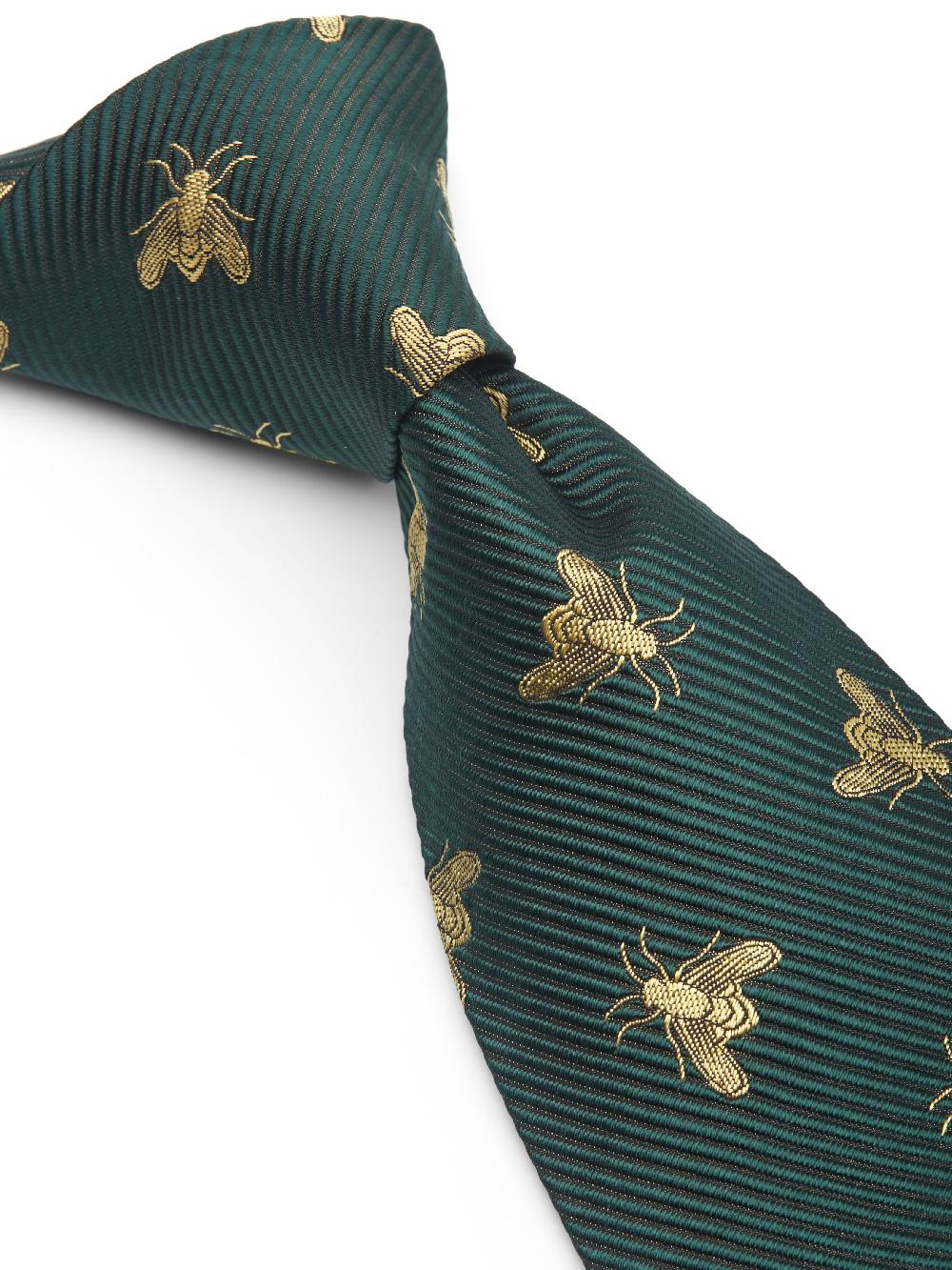 Favourbrook Green Gold Bees Silk Tie