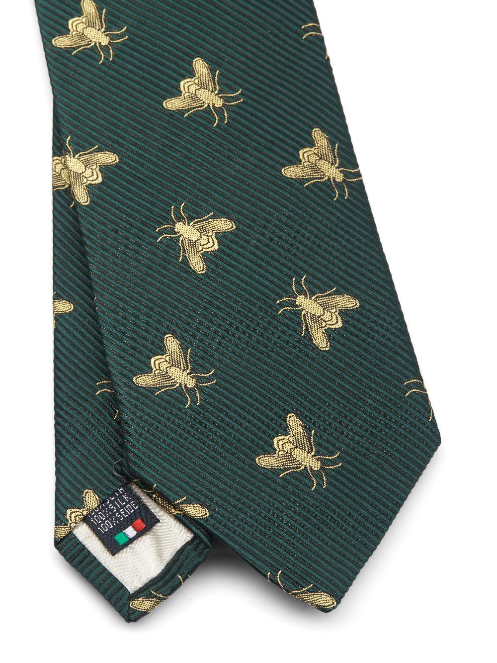Favourbrook Green Gold Bees Silk Tie