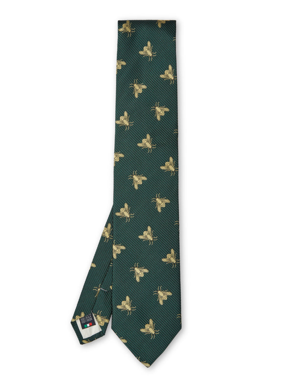 favourbrook Green Gold Bees Silk Tie