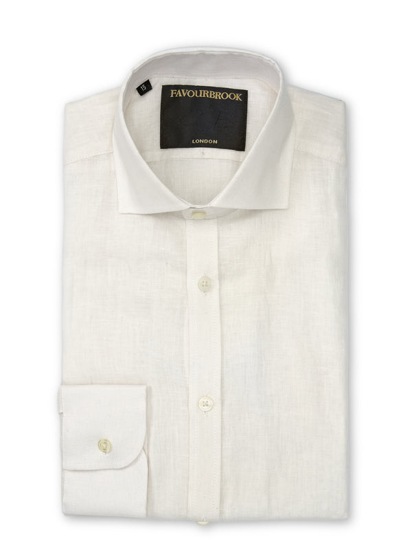 favourbrook Ivory Colne Linen Cutaway Collar Shirt