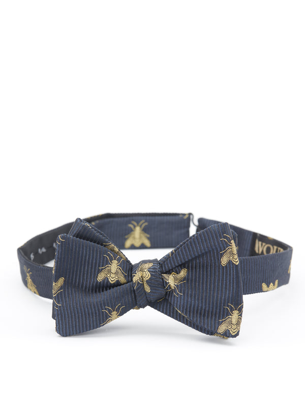 favourbrook Navy Gold Bees Silk Bow Tie