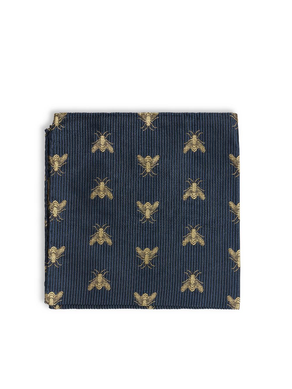 Favourbrook Navy Gold Bees Silk Pocket Square
