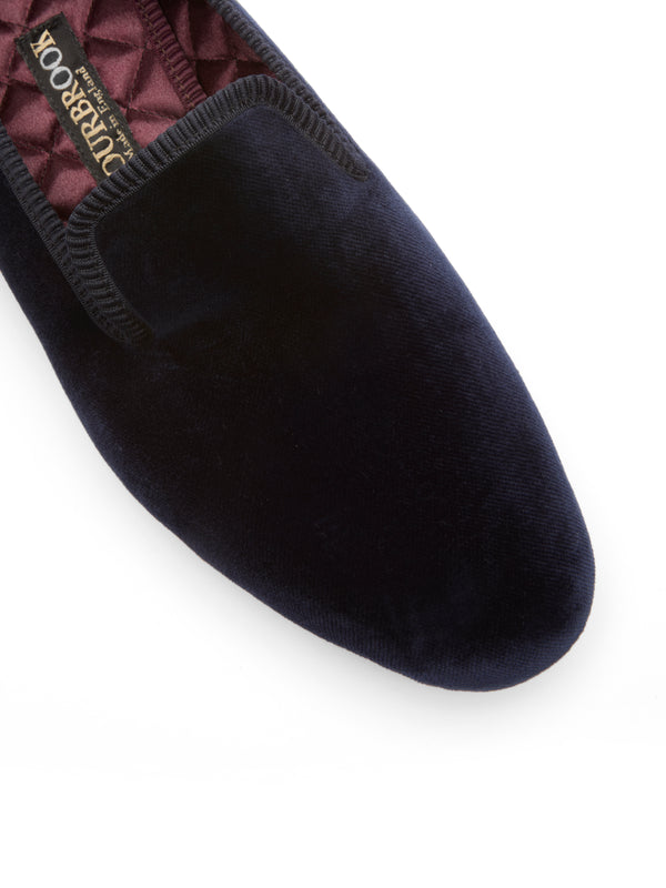 Favourbrook Navy Velvet Cotton & Leather Slippers