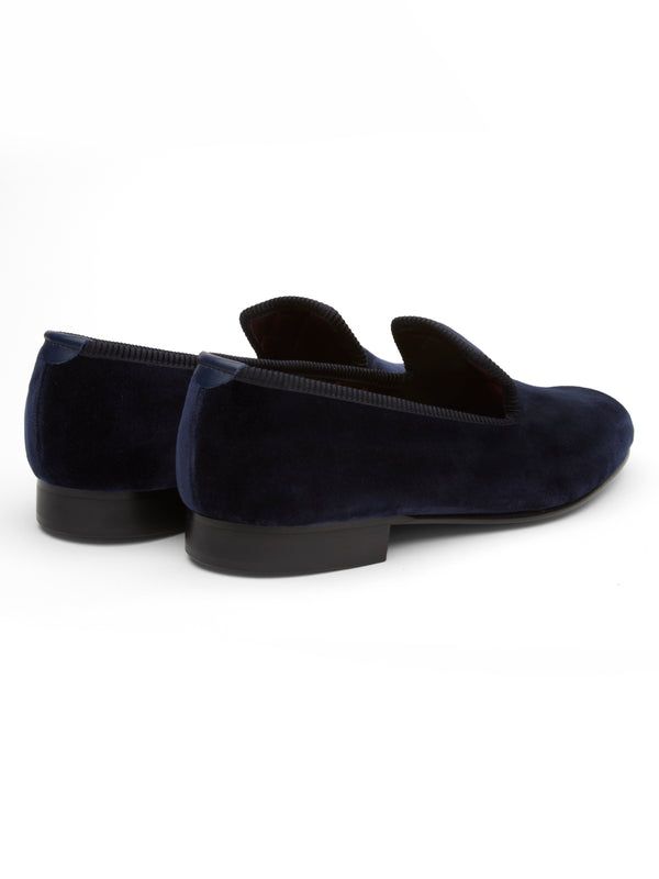 Favourbrook Navy Velvet Cotton & Leather Slippers