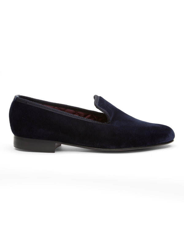 favourbrook Navy Velvet Cotton & Leather Slippers