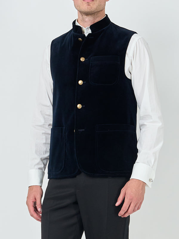 favourbrook Navy Velvet Cotton Wiltshire Gilet