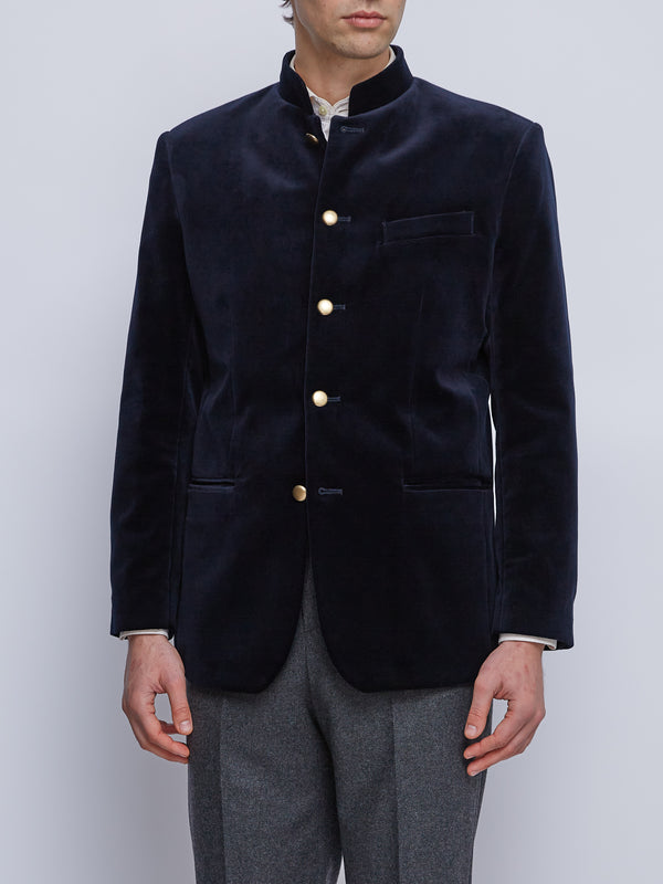 Favourbrook Navy Velvet Nehru Jacket Button Cuff