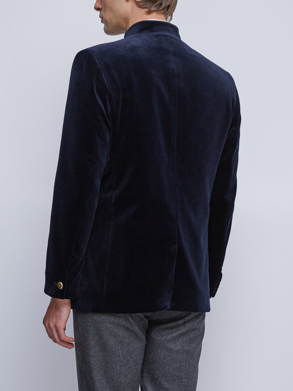 Favourbrook Navy Velvet Nehru Jacket Button Cuff