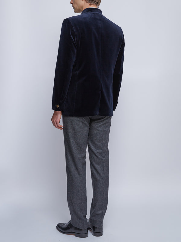 Favourbrook Navy Velvet Nehru Jacket Button Cuff