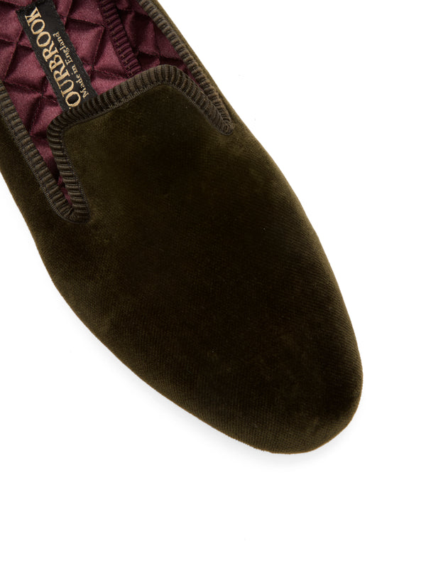 Favourbrook Olive Velvet Cotton & Leather Slippers