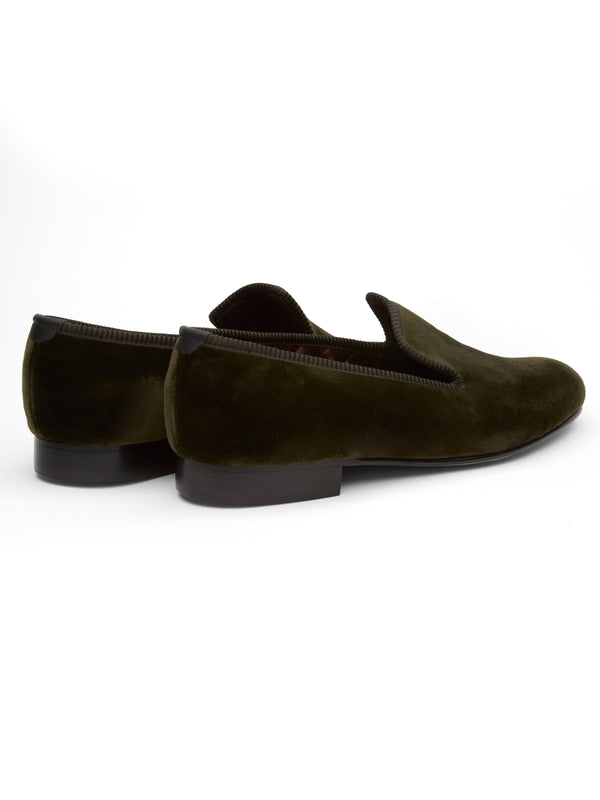 Favourbrook Olive Velvet Cotton & Leather Slippers