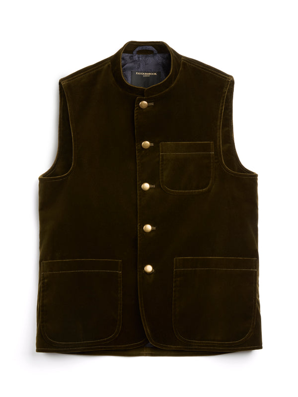 Favourbrook Olive Velvet Cotton Wiltshire Gilet