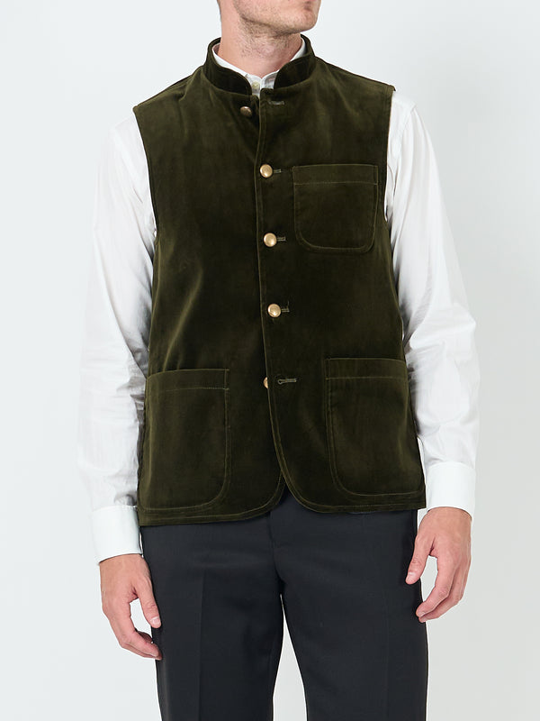 favourbrook Olive Velvet Cotton Wiltshire Gilet