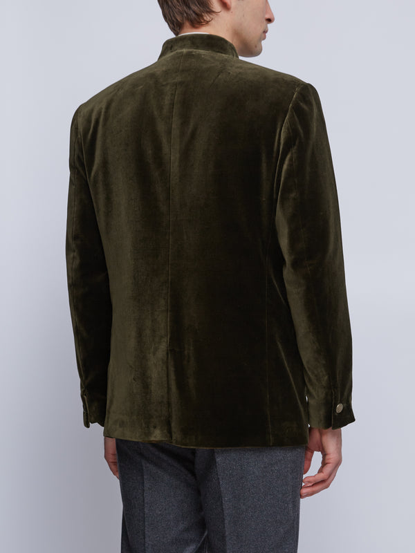 Favourbrook Olive Velvet Nehru Jacket Button Cuff