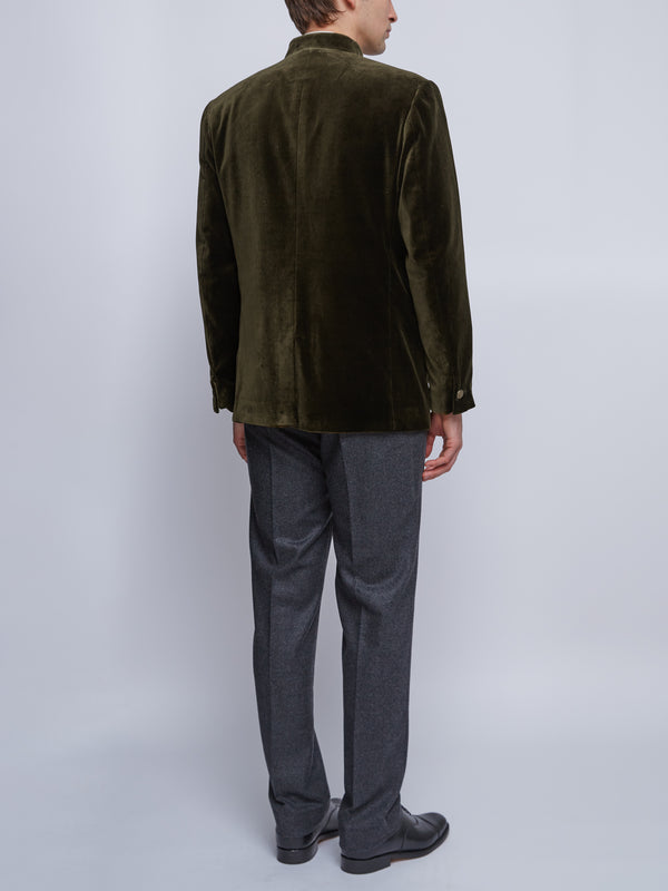 Favourbrook Olive Velvet Nehru Jacket Button Cuff