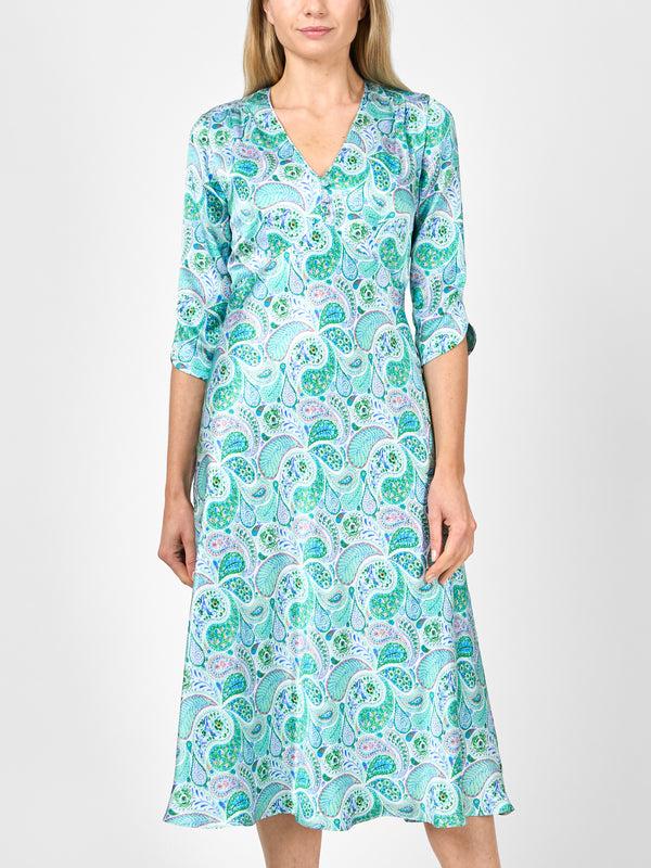 Favourbrook Poppy Dress Green Clarence Silk Satin