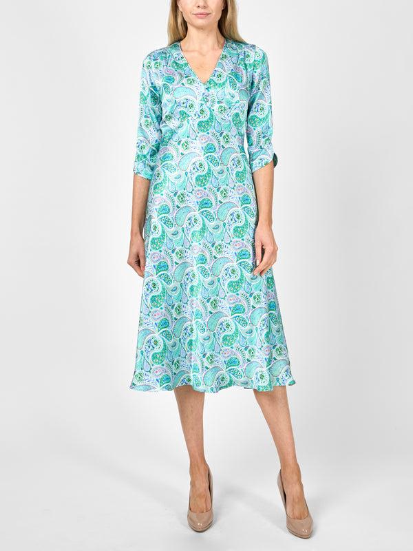 favourbrook Poppy Dress Green Clarence Silk Satin