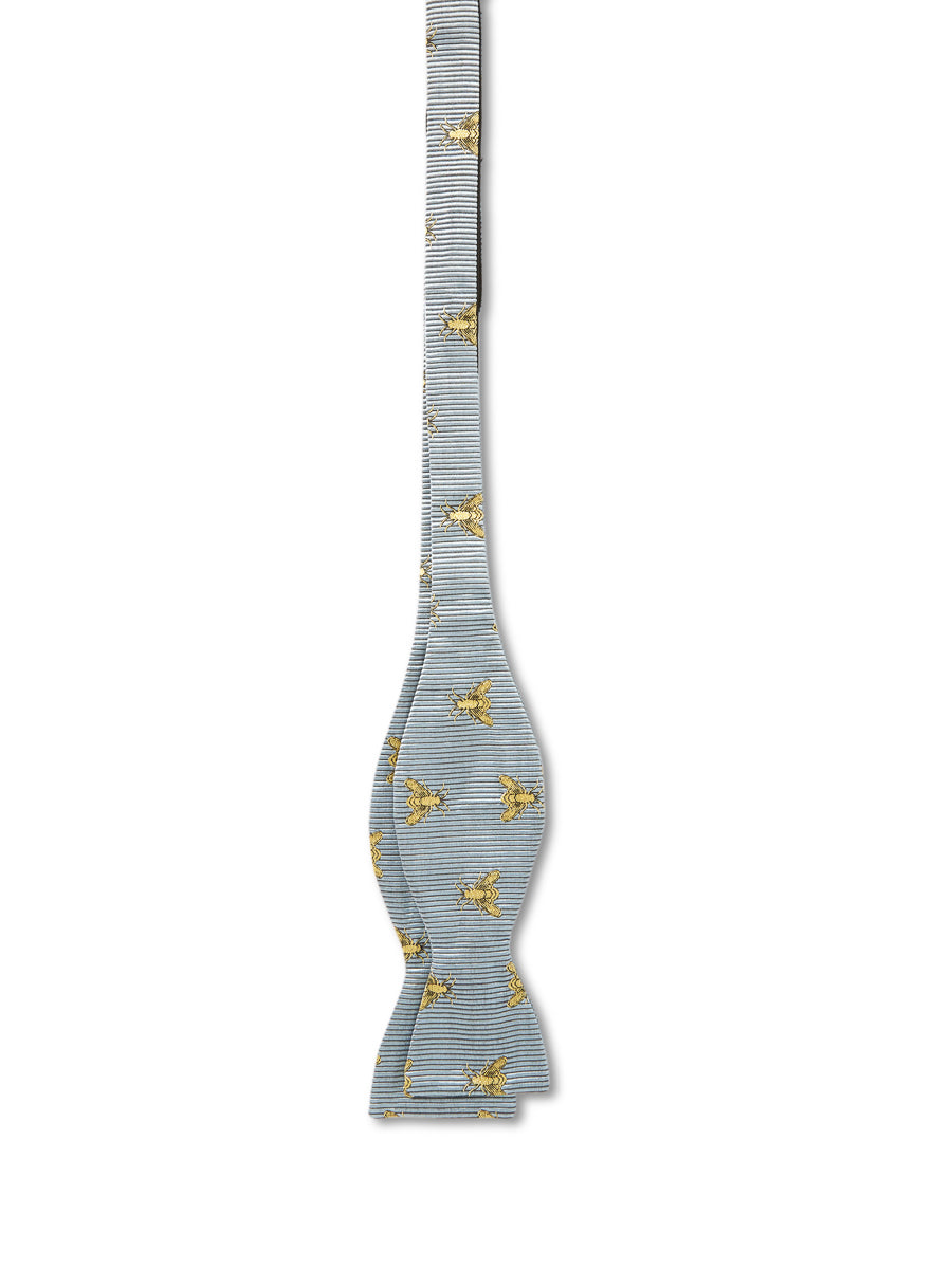Favourbrook Powder Blue Gold Bees Silk Bow Tie