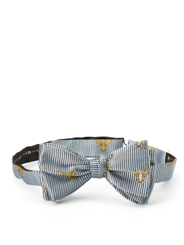favourbrook Powder Blue Gold Bees Silk Bow Tie
