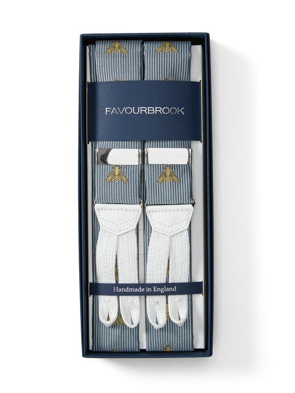 favourbrook Powder Blue Gold Bees Silk Braces