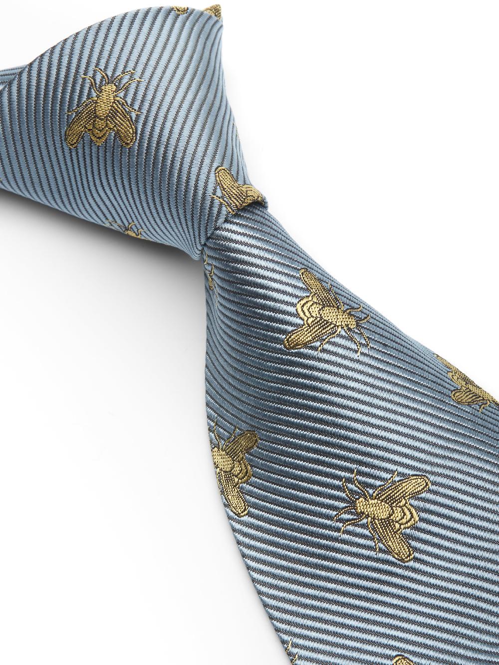 Favourbrook Powder Blue Gold Bees Silk Tie
