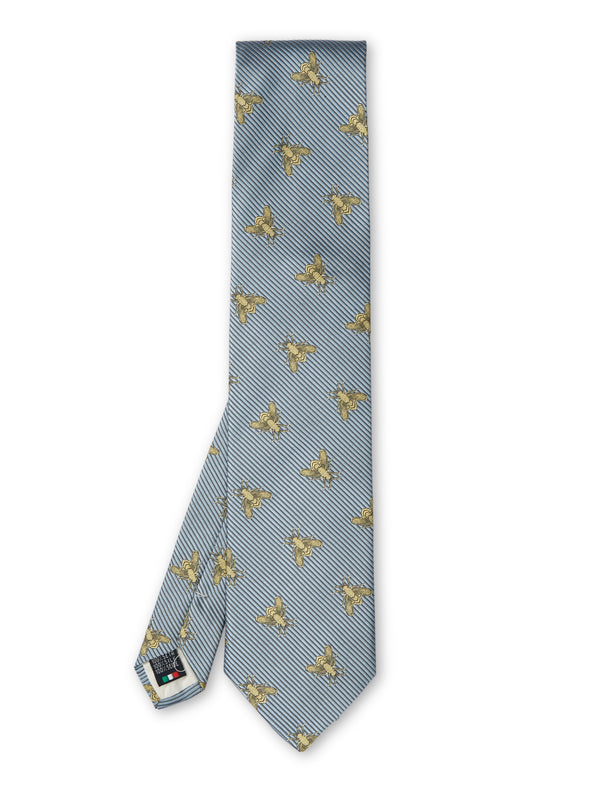 favourbrook Powder Blue Gold Bees Silk Tie