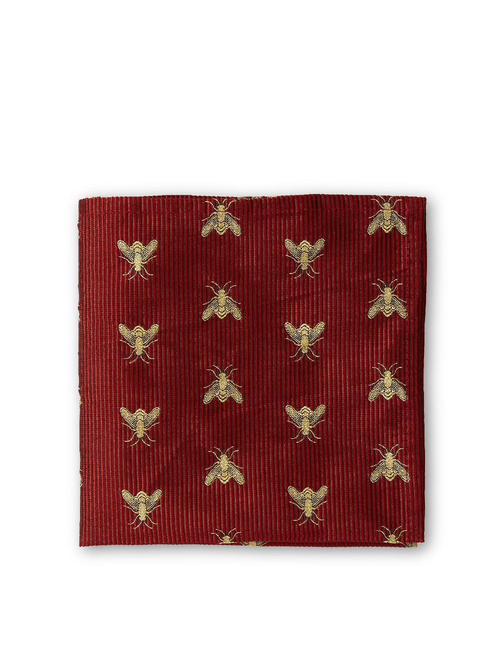 Favourbrook Red Gold Bees Silk Pocket Square
