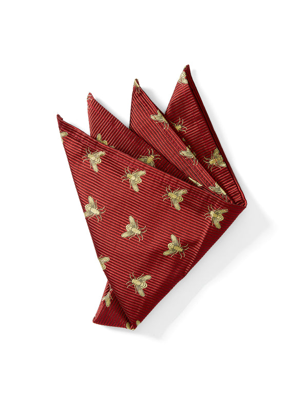 favourbrook Red Gold Bees Silk Pocket Square