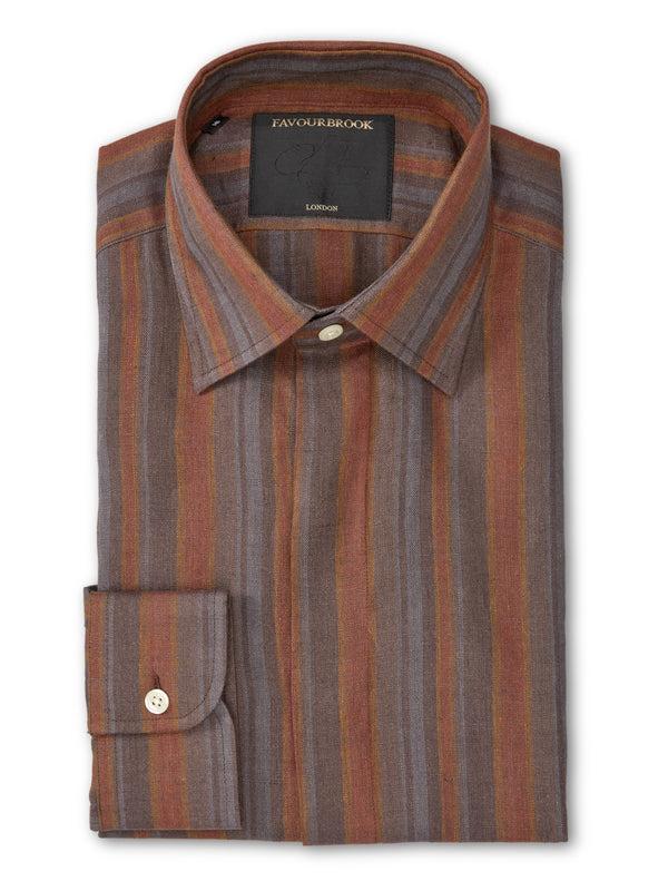 favourbrook Rust Multi Perran Linen Ivy Shirt