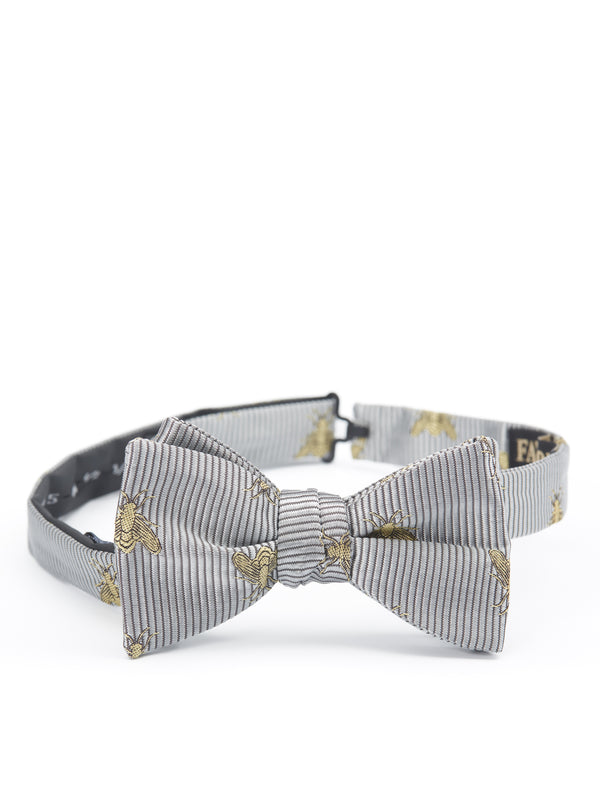 favourbrook Silver Gold Bees Silk Bow Tie