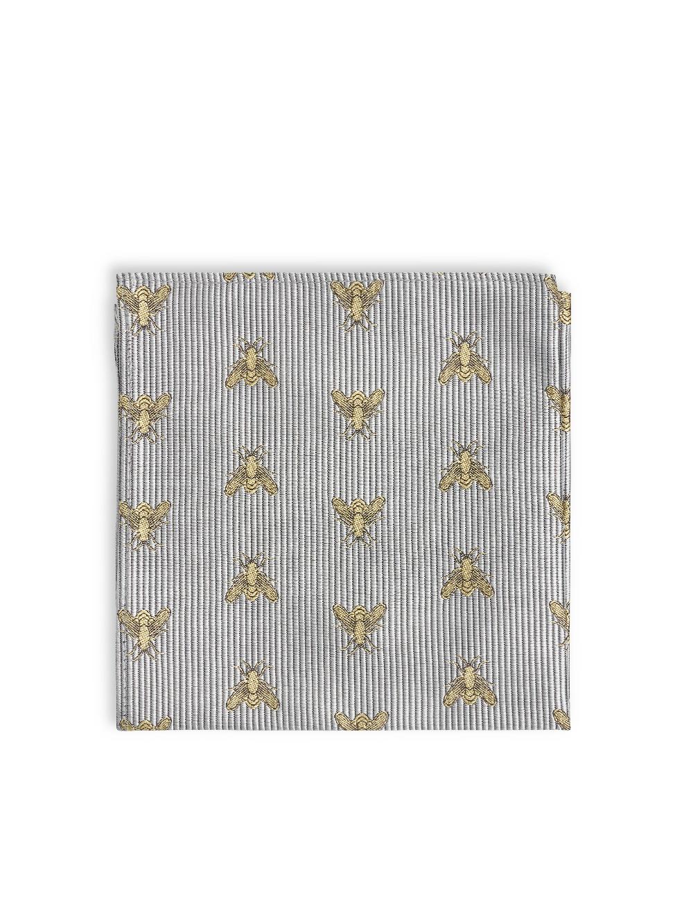 Favourbrook Silver Gold Bees Silk Pocket Square