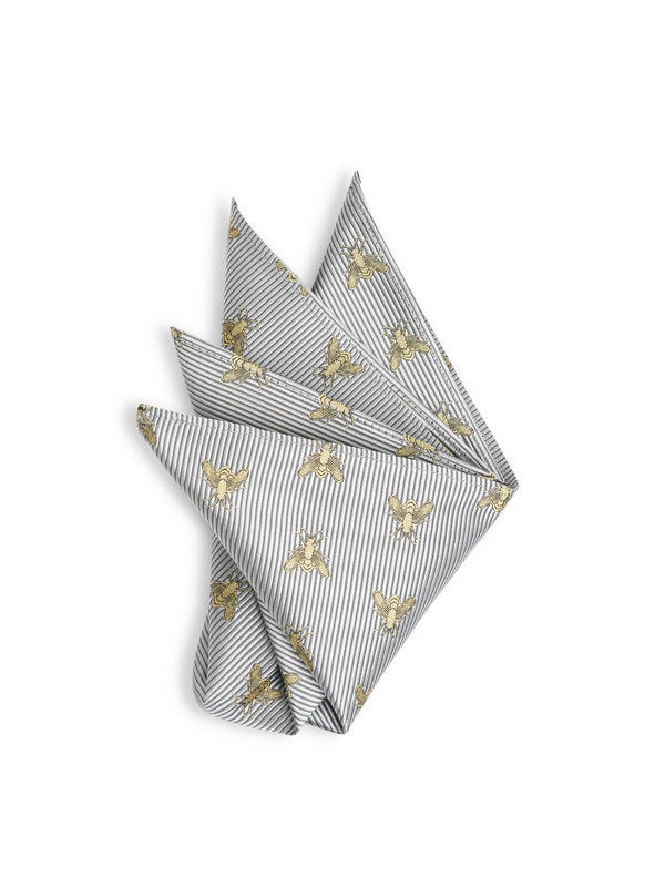favourbrook Silver Gold Bees Silk Pocket Square