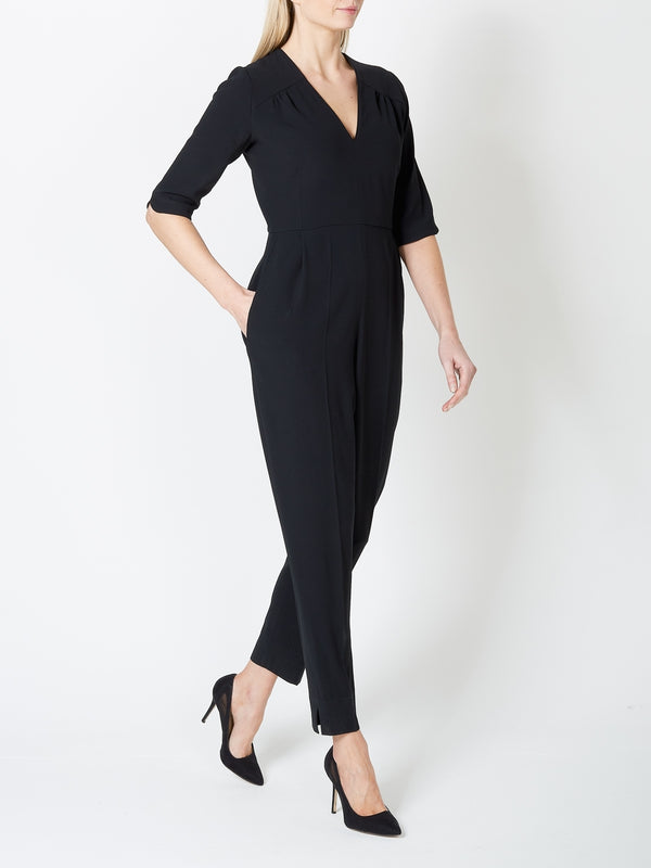 Favourbrook Tailored Jumpsuit Black Plain Crepe
