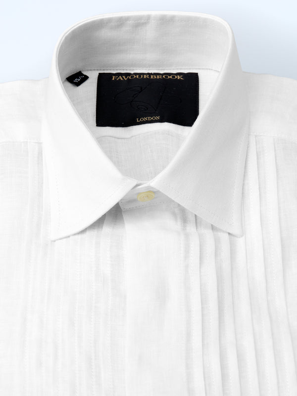 Favourbrook White Colne Linen Pintuck Dress Shirt