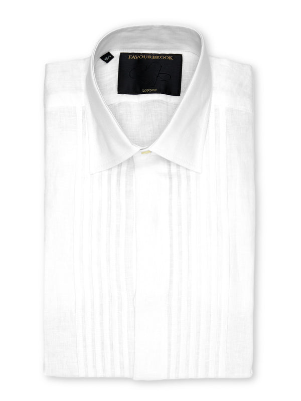 favourbrook White Colne Linen Pintuck Dress Shirt