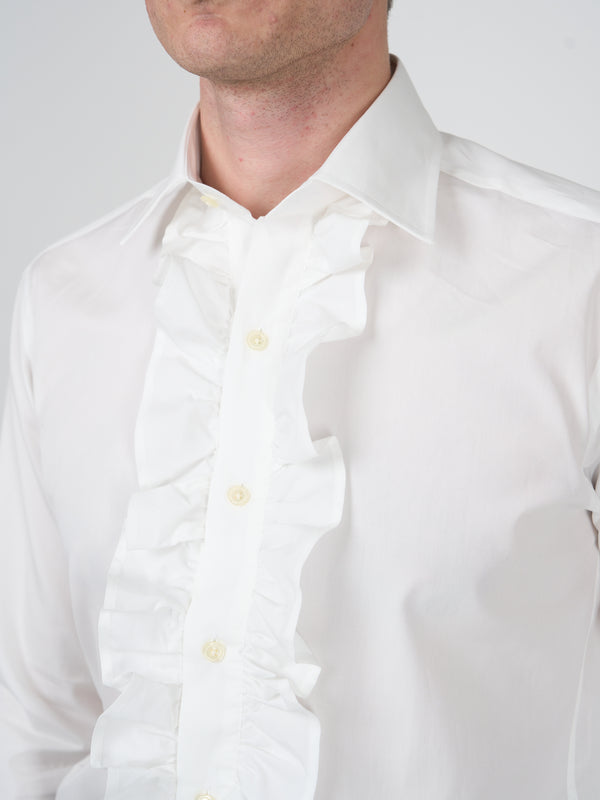 Favourbrook White Poplin Cotton Large Frill Shirt