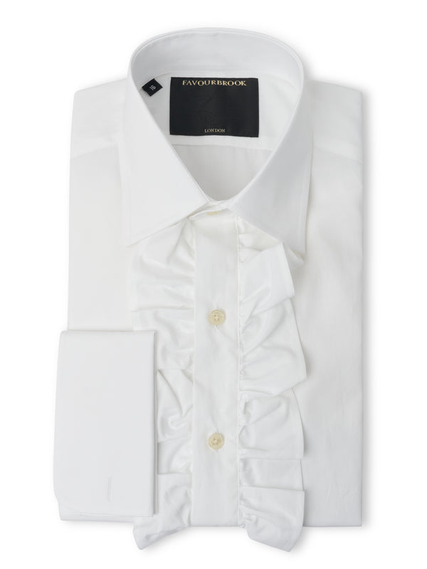 favourbrook White Poplin Cotton Large Frill Shirt