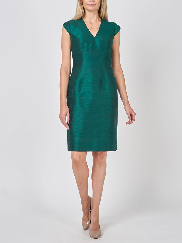 favourbrook Florence Dress EverGreen Plain Silk Douppion