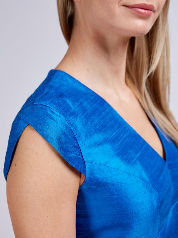 Favourbrook Florence Dress Sapphire Plain Silk Douppion